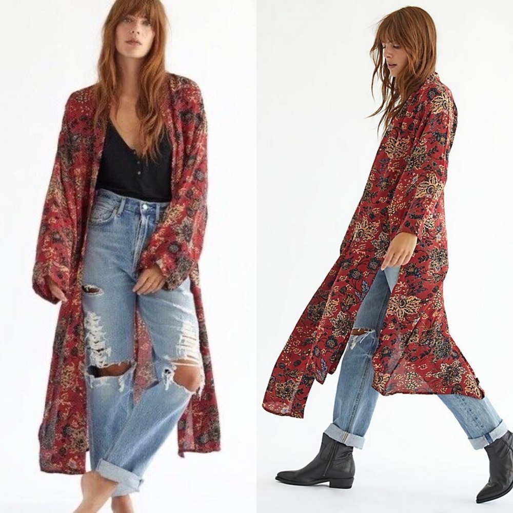 Free People / Play It Cool Kimono in Brown Combo - Picture 2 of 7